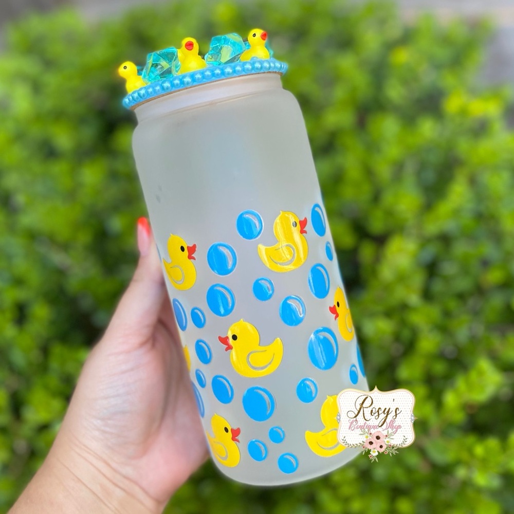 Ducks 20oz Glass Cup w/Ice lid topper